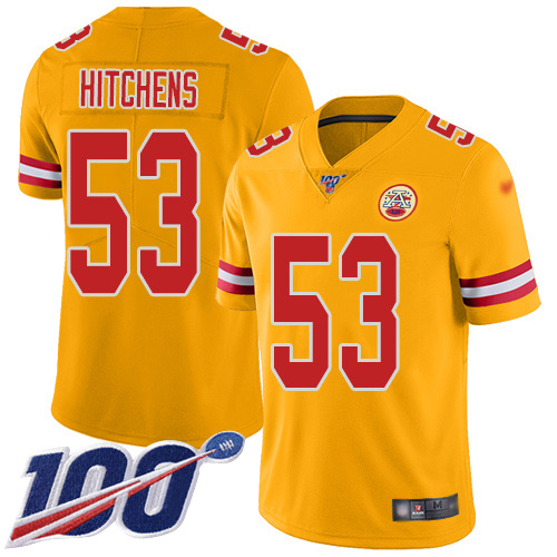 Men Kansas City Chiefs #53 Hitchens Anthony Limited Gold Inverted Legend 100th Season Nike NFL Jersey